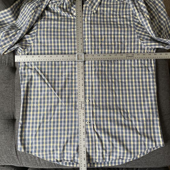 Nautica Wrinkle Resistant Blue & Yellow Plaid Button Down Dress Shirt Mens Large - Picture 6 of 6